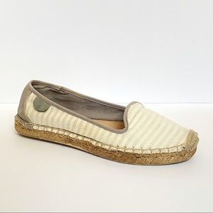Sperry cream silver stripe canvas espadrille rope slip on ons shoes